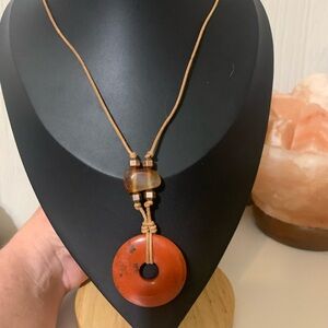 Handcrafted Orange Stone Donut Pendant Necklace -